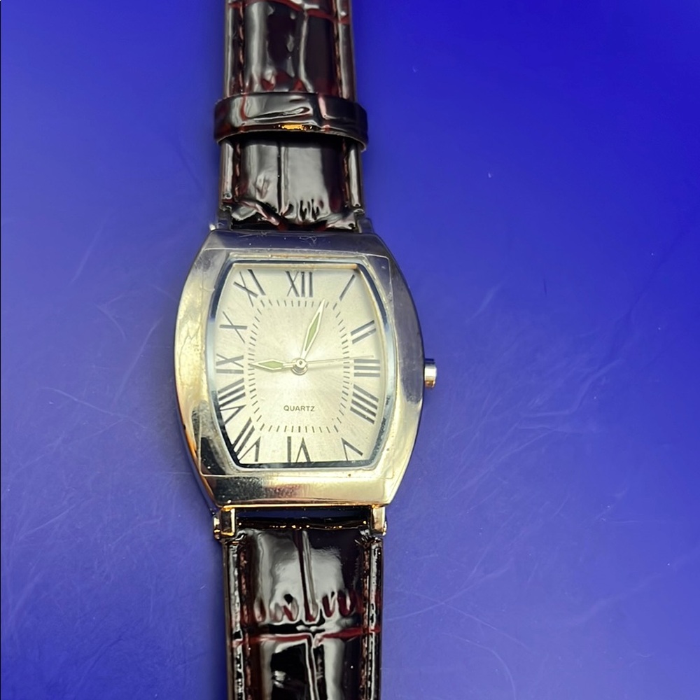 Elegant Silver Watch with Black Croc-Embossed Strap